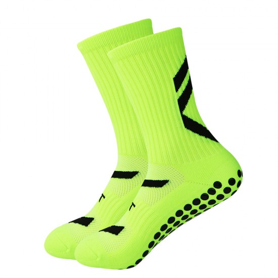 Non-slip men's soccer socks, youth and boys' sports traction crew neck socks in black, white, and blue, high quality.