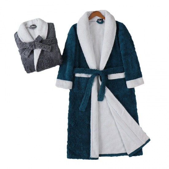 Men's nightgown for overweight couples, plus-size, long flannel bathrobe for women, autumn and winter.