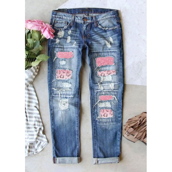 2025 factory direct sales, in stock 5. New Spring Women's Ripped Jeans, Best-Selling Printed Patchwork Casual Pants on AliExpress Amazon
