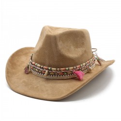 Bohemian European and American style suede western cowboy hat, rolled brim, Tibetan-style jazz hat for ethnic minorities