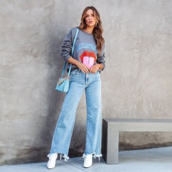 Amazon 2025 Cross-Border Loose Casual Jeans for Women: Fashionable, Simple Tassel Straight-Leg Pants