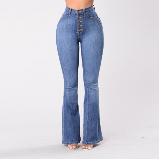 2025 factory direct European and American hot-selling women's jeans, slim-fitting high-waisted hip-lifting flared pants, ready for wholesale
