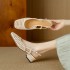 4cm woven hollow-toe sandals for women, new summer 2024 styles, fashionable, breathable, square-toe, medium-block heels, hollow backs
