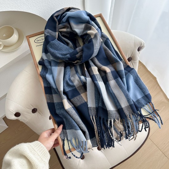 Contrast plaid scarves, women's winter atmospheric thickened warm faux cashmere shawls, Korean-style versatile 2025 new wholesale