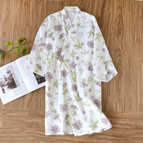 Women's spring and autumn pajamas, pure cotton jacquard double-layer cotton gauze, simple Japanese-style long-sleeved trousers, thin, loungewear. Two-piece loungewear set