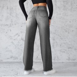 2025 factory direct sales, in stock, cross-border new Amazon independent station, elegant non-stretch straight-leg wide-leg jeans for women