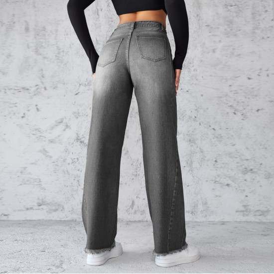 2025 factory direct sales, in stock, cross-border new Amazon independent station, elegant non-stretch straight-leg wide-leg jeans for women