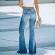 2025 new cross-border European and American foreign trade women's jeans, high-waisted, elastic, slightly flared, washed jeans, in stock