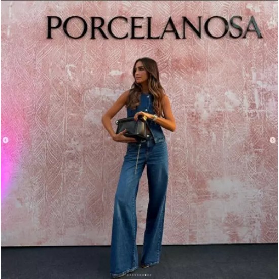 Amazon AliExpress cross-border European and American 2025 spring and summer new sleeveless women's clothing. Fashionable wide-leg denim vest set