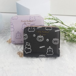 Lianbu Korean-style short Women's wallet, small, fresh, two-fold, buckle, zippered, printed wallet, student coin purse.