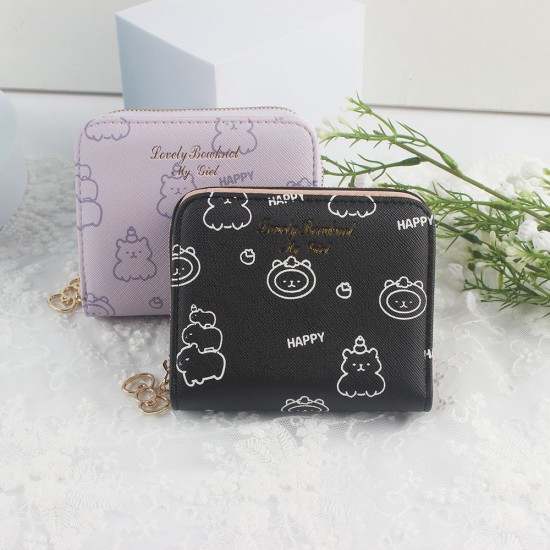 Lianbu Korean-style short Women's wallet, small, fresh, two-fold, buckle, zippered, printed wallet, student coin purse.