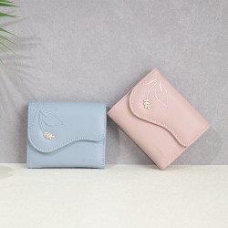 New short women's wallet, embroidered leaf hardware pattern, multifunctional, large capacity coin purse, student wallet