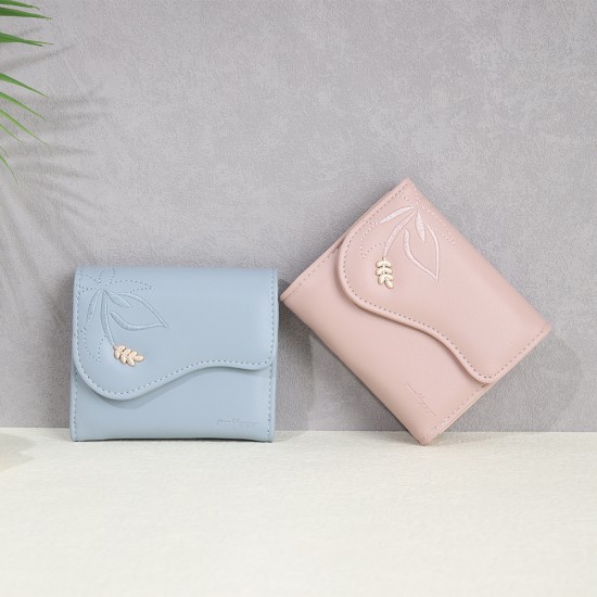 New short women's wallet, embroidered leaf hardware pattern, multifunctional, large capacity coin purse, student wallet New short women's wallet, embroidered leaf hardware pattern, multifunctional, large capacity coin purse, student wallet
