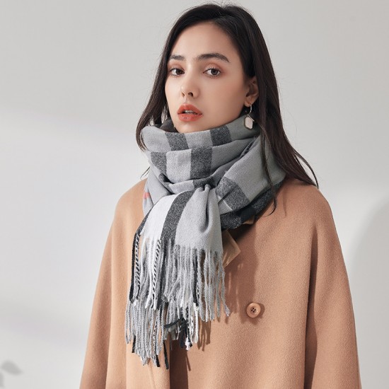 Plaid scarves for women, 2025 Fall/Winter imitation cashmere scarves, mid-length warm scarves, and shawls, sweet Japanese and Korean scarves wholesale