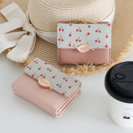 New women's wallet, printed, fresh and simple, foldable zippered and clasp, multifunctional, portable, women's wallet and coin purse.