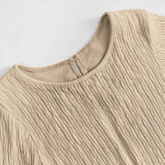 Women's suit with a hollowed-out bow at the back, 2025 summer elegant round-neck long-sleeved top and trousers, two-piece set.