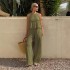 Spring and summer new style ruffled off-the-shoulder halter neck sleeveless shirt for women, fashionable elastic waist casual wide-leg pants set
