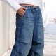 2025 spring new European and American cross-border mid-waisted wide-leg pleated loose jeans for women, street retro straight-leg pants