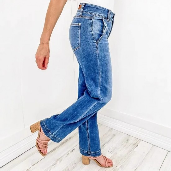 European and American Cross-Border New Amazon 20 Spring 2025 new blue washed straight-leg elegant jeans for women
