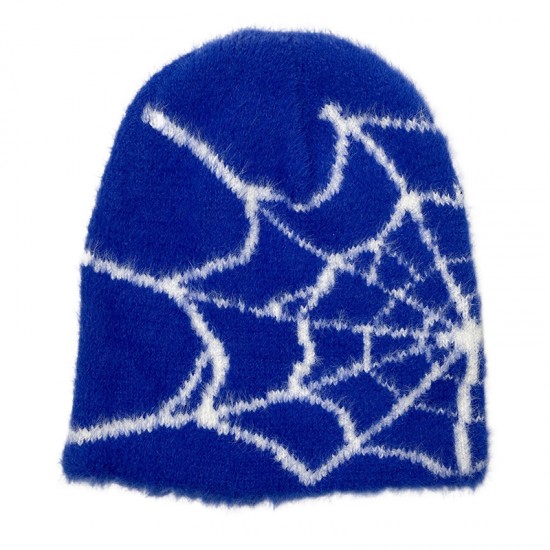 European and American Faux Mink Fur spiderweb jacquard knitted hat, trendy pullover, stylish and casual unisex hat.