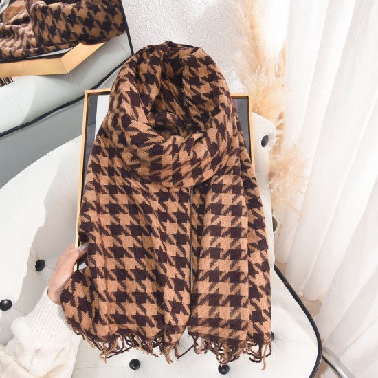 Autumn and winter Japanese couples' high-end imitation cashmere houndstooth scarf, stylish and warm, wholesale.