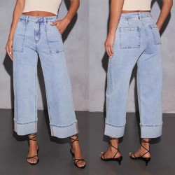 2025 New Stretch Trousers: Washed High-Waisted Jeans: Fashionable, Casual, and Versatile Wide-Leg Jeans for Women