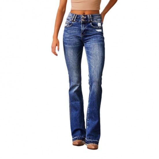 Amazon European and American cross-border vintage ripped jeans for women, 2025 spring new washed streetwear flared trousers.