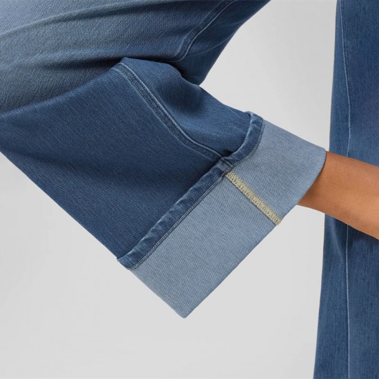 2025 Spring new European and American cross-border fashionable high-waisted straight-leg jeans with cuffed hems for women, casual wide-leg pants.