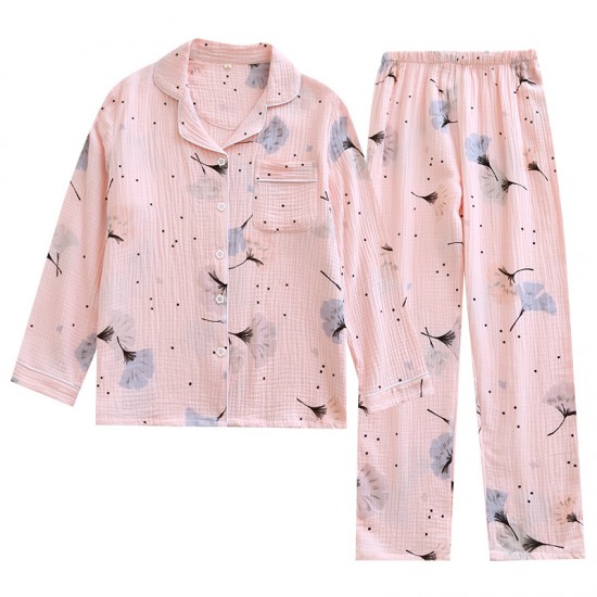 New women's pajamas, pure cotton double-layer gauze loungewear, thin, soft, spring and summer crepe loungewear New women's pajamas, pure cotton double-layer gauze loungewear, thin, soft, spring and summer crepe loungewear