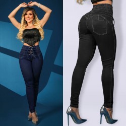 Factory direct cross-border 2025 new strappy slim-fit skinny jeans for women, high-waisted, slimming, hip-lifting trousers in stock