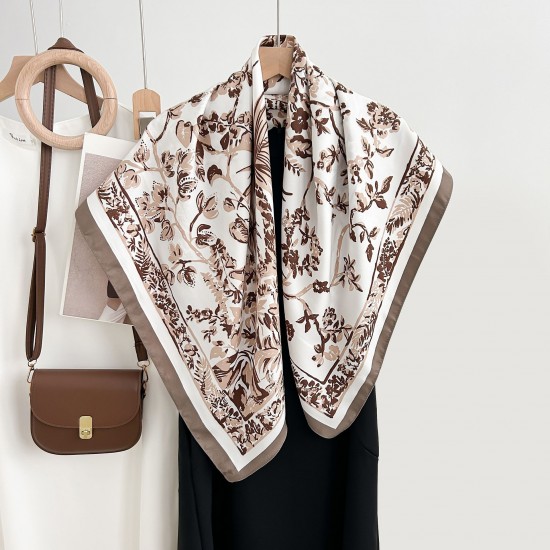 French elegant spring and autumn retro, niche, floral print square scarves, trendy, high-end, sun-protective shawls