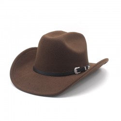 New straight-top cowboy hats for men. British-style woolen hat, flat-top, flat-brimmed black hat, European and American style