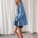 European and American Retro Hong Kong Style Lapel Denim Jacket for Women, Blue Large Pocket Loose Casual Shirt European and American Retro Hong Kong Style Lapel Denim Jacket for Women, Blue Large Pocket Loose Casual Shirt