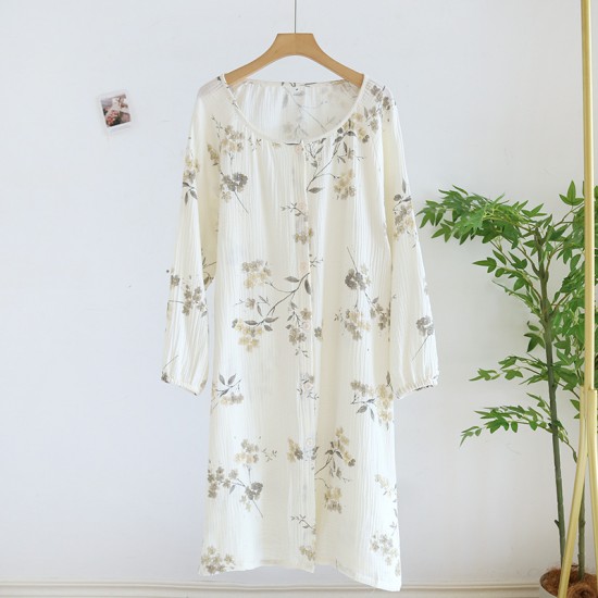New spring and autumn women's pajamas, pure cotton double-layered gauze yarn-dyed jacquard long-sleeved, summer retro two-piece loungewear set New spring and autumn women's pajamas, pure cotton double-layered gauze yarn-dyed jacquard long-sleeved, summer retro two-piece loungewear set